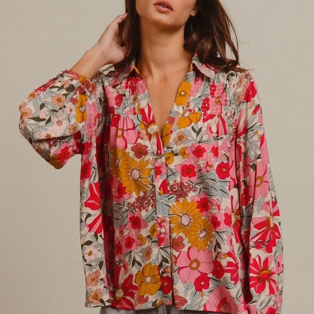 BiBi Woven Floral Printed Shirt Top - Picture 4 of 15